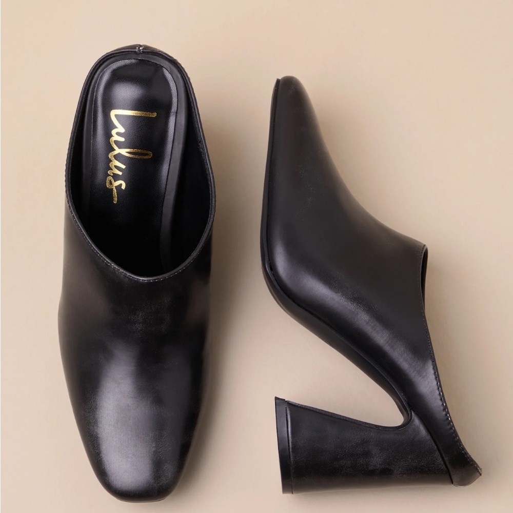 NEW IN BOX Lulu's Black Faux Leather Mules